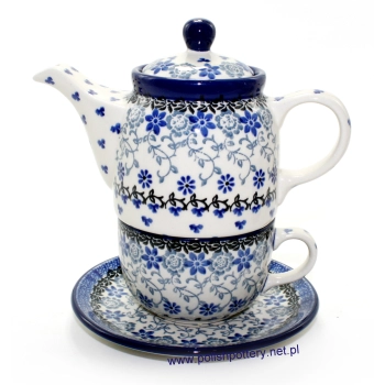 Czajniczek 0,5L z filiżanką 0,2L dek. Niebieskie kwiaty